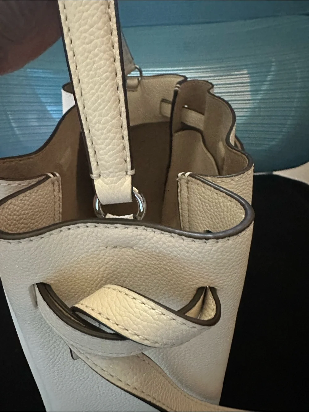 Tory Burch Ivory Pebbled Leather Crossbody with Silver Logo